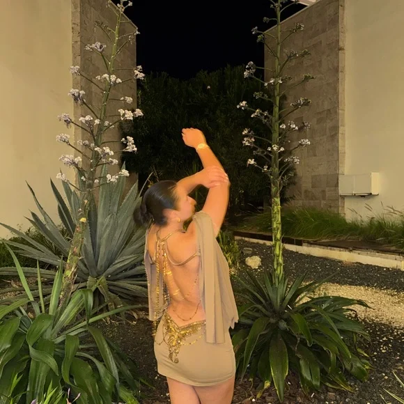 Jaded London Tan Backless Mini Dress with Gold Chain Detail - Picture 2 of 4